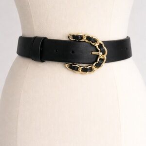 B-Low The Belt Chain Buckle Leather Statement Belt Black Womens Size S Luxury
